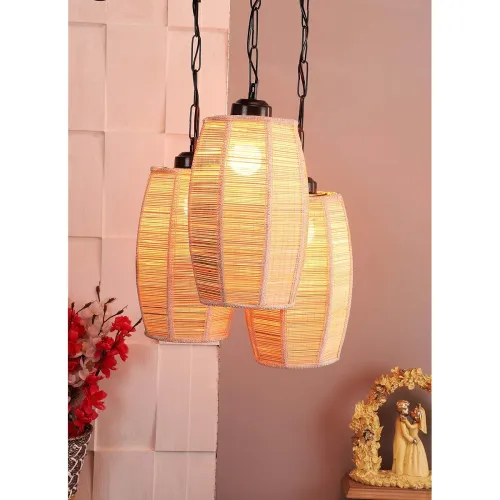 Image of tu casa Bamboo Shade Black Metal Hanging Lamp