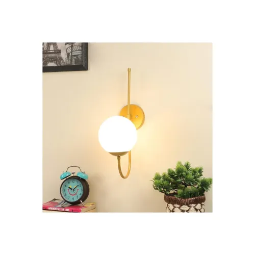 Image of TuCasa Golden Metal Decorative Wall Lamp with Glass Globe Holder Type-E-27 (Design 6)