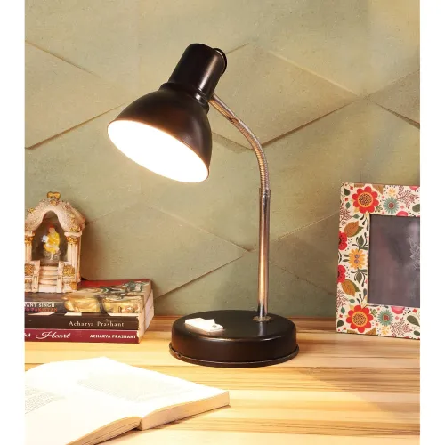Image of tu casa Offwhite Metal Shade with Black Metal-Iron Base Study Lamp | Adjustable Desk Lamp for Study, Office, Bedroom, an