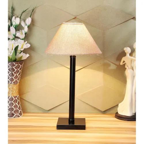 Image of tu casa Off White Cotton Flex Shade with Black Metal-Iron Base Table Lamp