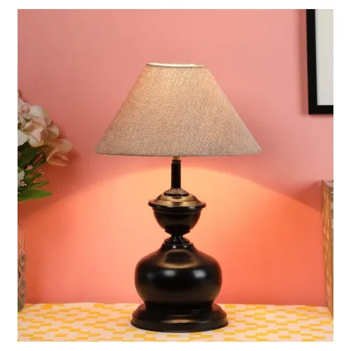Image of Tu Casa Off-White Cotton Table Lamp with Black Base (16 Inch)