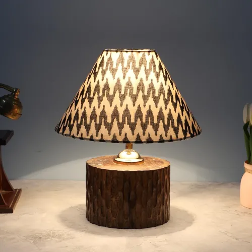 Image of tu casa Round Wooden Base Bedside Table Lamp
