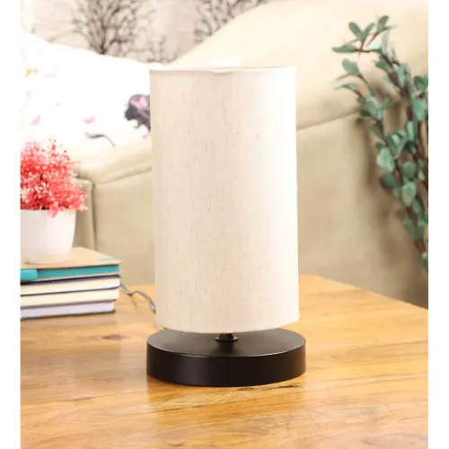 Image of tu casa Table Lamps Black Metal Base with Off-White Cotton (Off-White) Shades for Home Décor, Bedrooms, Living Room, Gif