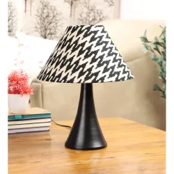 tu casa Table Lamps Black Metal Base with Black /White Cotton (Chevron Print) Shades for Home Décor, Bedrooms, Living Room, Gifting, Diwali Decoration, Dining Space, Study Room, Restaurants....