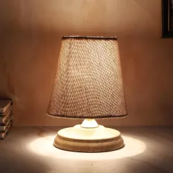 tu casa Wooden Base Circular Bedside Table Lamp