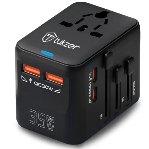 Image of Tukzer 35WGan 5in1 Universal Worldwide Travel Adapter Fast Charging with 2X PD Type-C & 2X QC 3.0 USB-A Ports All in One