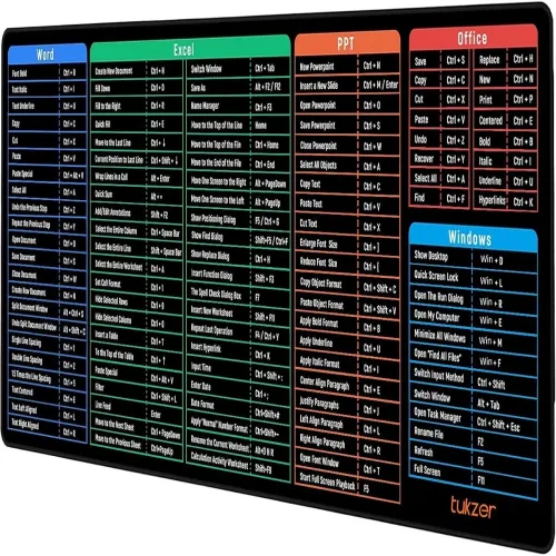 Image of Tukzer Extended Gaming Mouse Pad/Desk Mat with Windows & Office Excel Shortcuts
