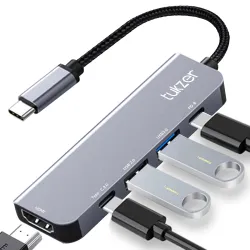Tukzer 5-in-1 Type-C Hub to HDMI 4K@30Hz, Type C 2.0, USB 2.0, USB 3.0 Data, 100W PD with 1000M Ethernet RJ45, MultiPort Adapter Compatible with MacBook Pro Air iPad, Dell, Other Type-C Devi...