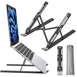 Tukzer (Imported Foldable Laptop Stand Riser for Laptop, MacBook, Notebook & Tablets up to 17 Inch, 7 Level Height Angle Adjustment, 2X Stronger M-Shape Aluminum Silicone Pads Air Ventilatio...