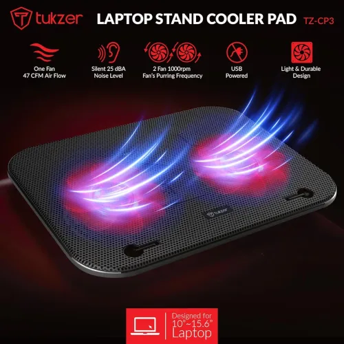 Image of Tukzer Laptop Cooling Pad Stand Riser, Portable Slim Quiet USB Powered Gaming Cooler Chill Mat 
