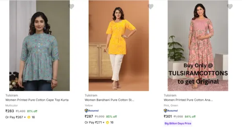 Image of Tulsiram Women's Kurtas upto 85% Discount
