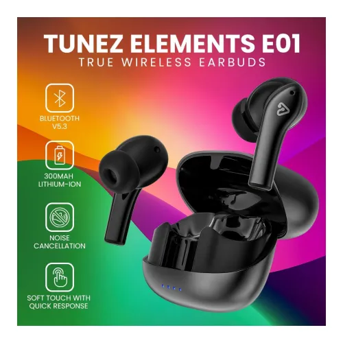 Image of tunez Elements E01 True Wireless Earbuds - Bluetooth V5.3, 36 Hours Music Time, 40 Hours Play Time