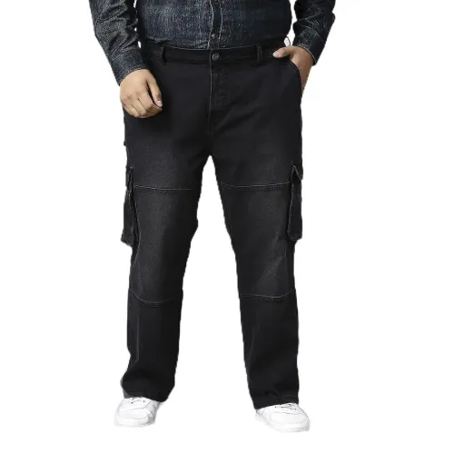 Image of TURNING BLUE Mens Plus Size Black Cargo Relaxed Fit Jeans