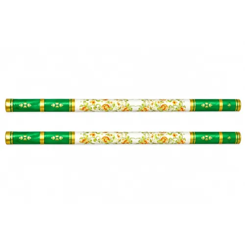 Image of Turquoise Blue & Golden Dandiya Sticks with Attractive Traditional Pattern