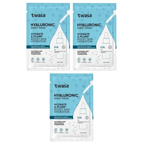 Image of Twasa Hyaluronic Acid Serum Sheet Mask For Glowing Skin, Hydration, Anti-Aging, Moisturizing, Skin Repair & Soothing wit