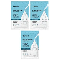 Twasa Hyaluronic Acid Serum Sheet Mask For Glowing Skin, Hydration, Anti-Aging, Moisturizing, Skin Repair & Soothing wit
