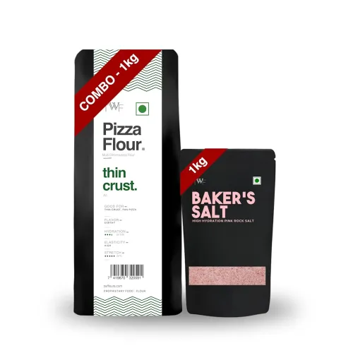 Image of TWF Thin Crust Pizza Flour (Baker's Salt Combo) | 1kg | Unbleached | High Stretch Ability | For Delicious, Crispy Pizza 