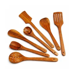 Twizzle Natural Wooden Cooking Utensils Set – 7-Piece Wooden Spoons & Spatula Set (35.56 cm), Smooth Solid Wood, Non-Scr