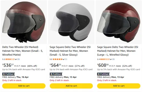 Image of Two Wheeler (ISI Marked) Helmet @ Starting ₹536