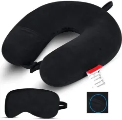 tyagicollections U-Shape Travel Neck Pillow & Eye Shade – Black