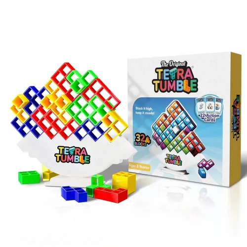 Image of Tygatec 32 Pcs The Original Tetra Tower Stacking Blocks Balance Game, Family Board Games for Kids & Adults-Balancing Sta