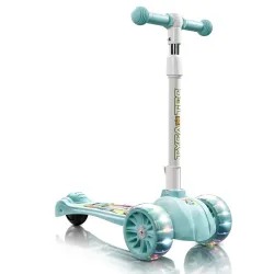 Tygatec Zoomer 3 Wheel Kids Scooter for Year 5 to 14, LED Magic Wheels, Smart Kick Scooter with Foldable & Height Adjustable Handle for Baby Boys and Girls with Foot Brakes (Blue)