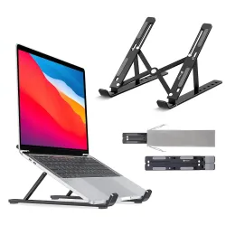 Tygot Adjustable Aluminum Laptop Stand (6-Angle, Foldable, Black)