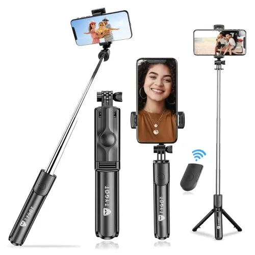 Image of Tygot Bluetooth Extendable Selfie Sticks with Wireless Remote and Tripod Stand, 3-in-1 Multifunctional Selfie Stick with