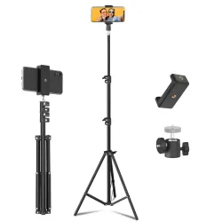 Tygot Lightweight & Portable Portable 7 Feet (84 Inch) Long Tripod Stand with Adjustable Mobile Clip Holder