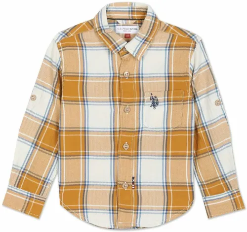 Image of U.S. POLO ASSN.  Boys Regular Fit Checkered Spread Collar Casual Shirt