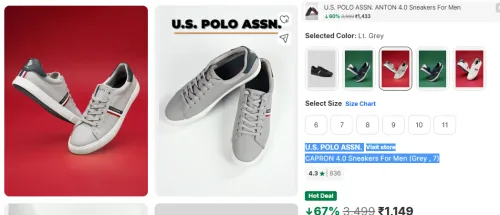 Image of U.S. POLO ASSN. CAPRON 4.0 Sneakers For Men (Grey , 7)