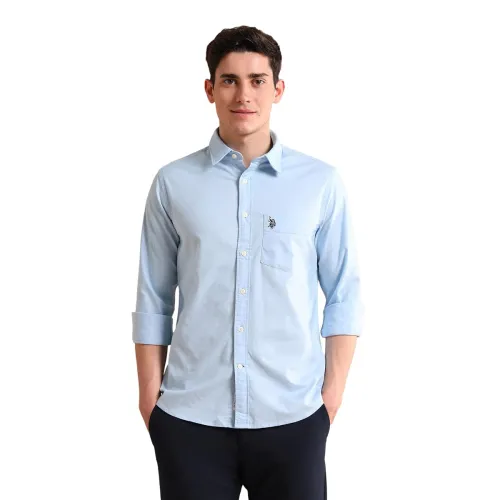 Image of U.S. Polo ASSN. Solid Regular Fit Full Sleeve Casual Shirt for Men