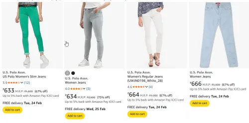 Image of U.S polo Assn. womens jeans upto 75% discount 