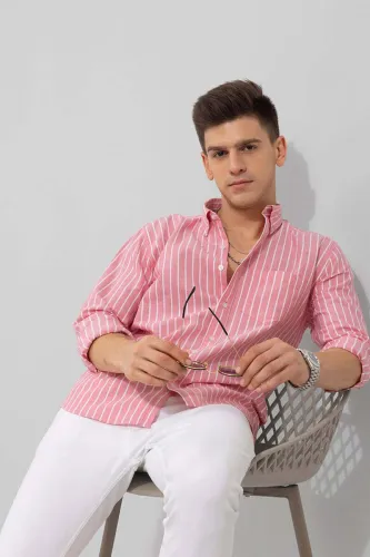Image of U TURN  Men Slim Fit Printed Collar Casual Shirt