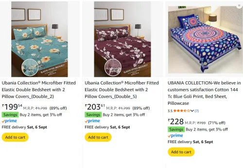 Image of Ubania Collection Fitted Elastic Bedsheets with Pillow Cover Starting @ ₹199