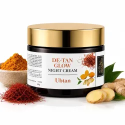 Ubtan De-Tan Glow Night Cream | Skin Brightening & Overnight Repair Cream | Reduces Tan, Dullness & Uneven Skin Tone | Hydrating Face Cream for Women & Men | 50g