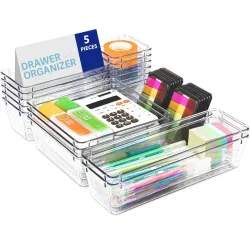 UCRAVO 5Pcs Clear Plastic Drawer Organizers Set,