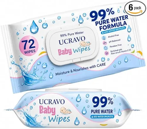 Image of UCRAVO Pack of 6 Soft Baby Wipes