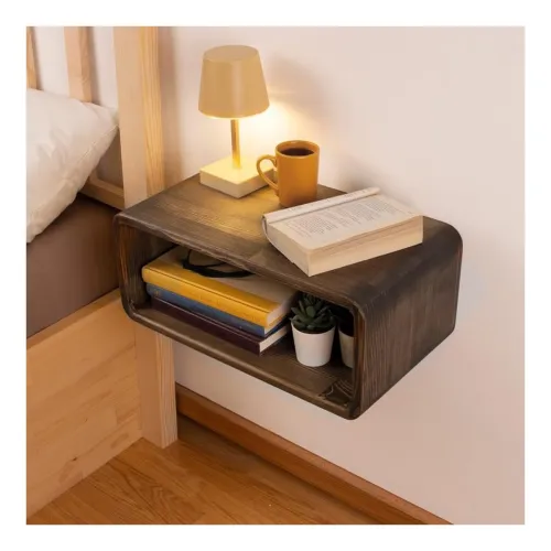 Image of UHUD CRAFTS Floating Wooden 2-Tier Bedside Shelf