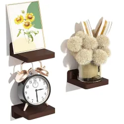 UHUD CRAFTS Small Floating Shelves, Set of 3 Shelves for Wall Decor & Storage | Wall Mounted Home Decor Small Wall Shelf | Mini Display Shelf for Living Room, Bathroom, Kitchen & Bedroom Decor - Brown