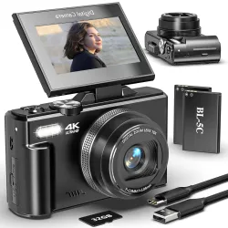 UIKICON 4K Digital Vlogging Camera with Flip Screen, WiFi & 18X Zoom (2 Batteries, 32GB SD Card)