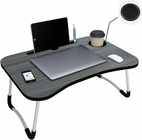 Image of UKDIMUKDI Laptop Table Wood Portable Laptop Table (Finish Color - BLACK, Pre Assembled)