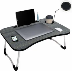 UKDIMUKDI Laptop Table Wood Portable Laptop Table (Finish Color - BLACK, Pre Assembled)
