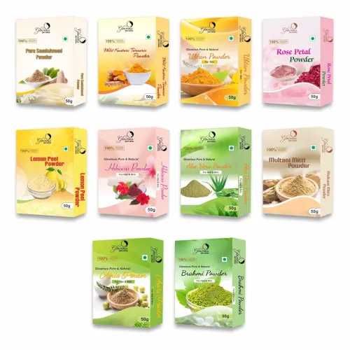 Image of Ultimate Radiance Combo Pack - 10 Pure Powders (Sandalwood, Rose, Multani Mitti, Turmeric, Lemon Peel, Amla, Hibiscus, U