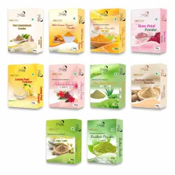 Ultimate Radiance Combo Pack - 10 Pure Powders (Sandalwood, Rose, Multani Mitti, Turmeric, Lemon Peel, Amla, Hibiscus, U