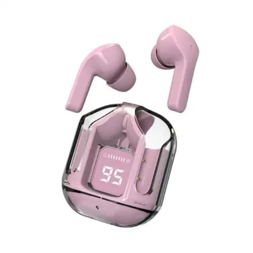 Image of UltraPod Max Pink Transparent Earbuds Case with Digital Display
