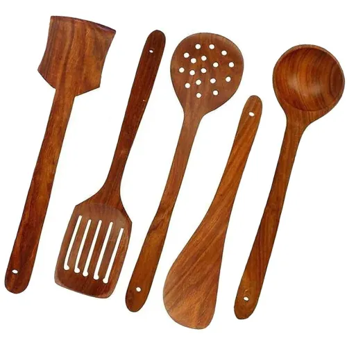 Image of UMDA Handicraft Wooden Non Stick Spatulas, Ladles Mixing and Turning Handmade Wooden Serving and Cooking Spoon Kitchen U