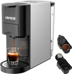 UN1QUE Capsules & Coffee Powder 2-in-1 Espresso Machine, 20 Bar Capsules Maker 8 Cups Coffee Maker (Black)