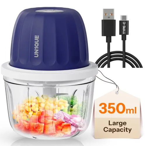 Image of UN1QUE 350ML Rechargeable Mini Electric Chopper for Kicthen Use | One-Touch Operation | 304 Stainless Steel Blades | Cho