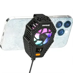 UN1QUE CellPhone Cooler, RGB Phone Cooling Fan, Gaming Cooler 3 Speed Adjustable with Semi-Conductor Cooling Chip, Phone Radiator with Temperature Display for Mobile Gaming